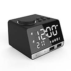 FHPEWXDG Väckarklocka LED Digital Dubbel Alarm Spegelklocka Bluetooth Bas Högtalare Radio 2 USB-laddarportar Musikspelare Snooze Temperaturväckarklockor