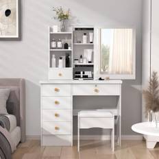 mufojyez sminkbord med stor spegel, justerbar led-belysning, sminkbord med spegel, sminkbord för sovrum, sminkbord med 4 lådor och gott om förvaringsutrymme (vit 1)