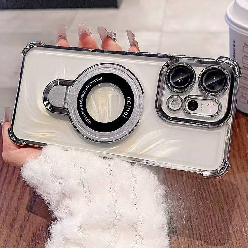 For OPPO Reno 14 13 12 11 Reno14 Reno13 F Pro 13F 14F 12F Case Magnetic Bracket Holder Plating Soft Transparent Shockproof Cover