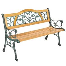 tectake® Trädgårdsbänk, 2-sitsig Bänk i Högkvalitativt Trä och Dekorativt Gjutjärn, Vädertålig, För Inom- och Utomhusbruk, Stabil och Robust, 124x60x83cm - Perfekt För Trädgård, Terrass och Balkong