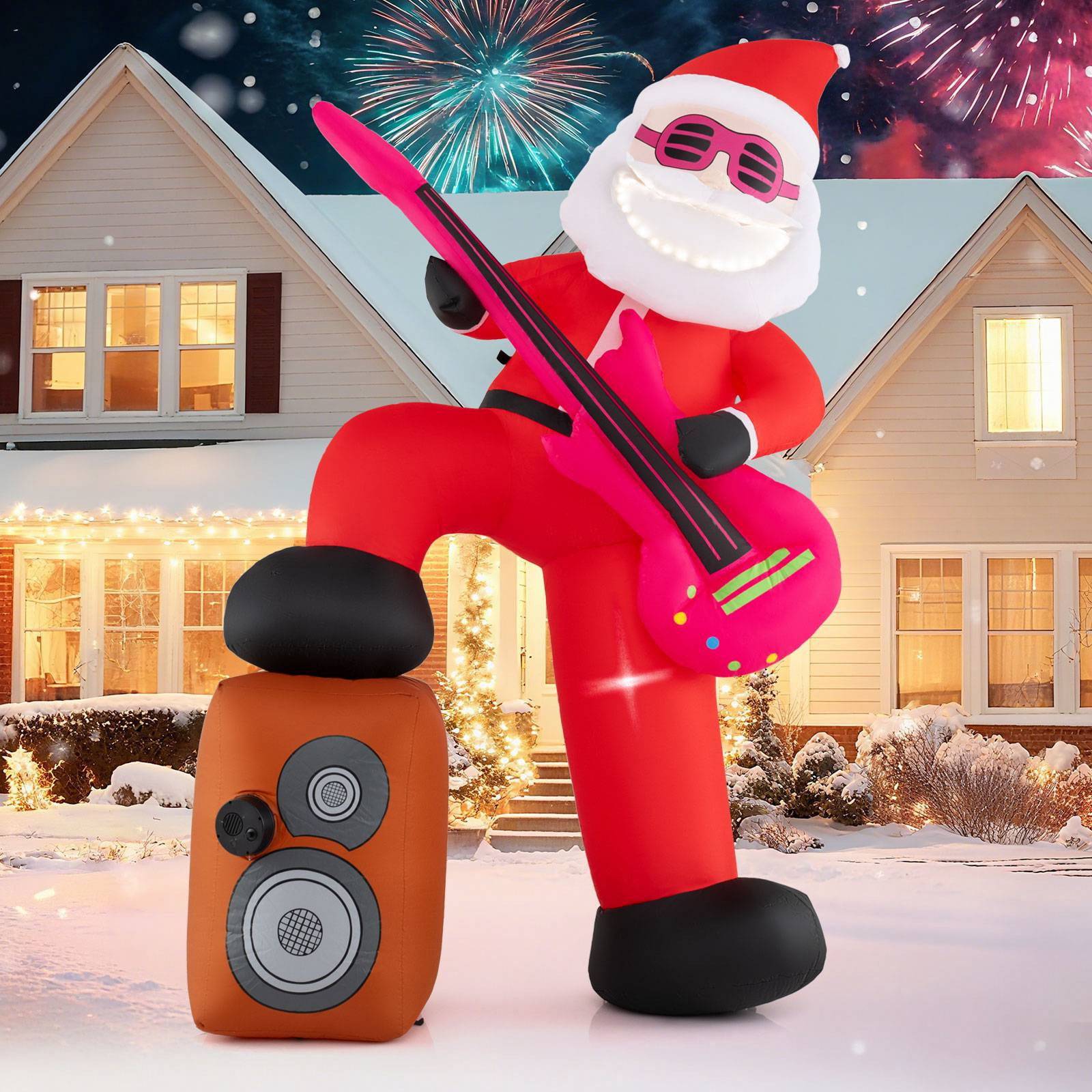 Uppblåsbar jultomte med gitarr, musik och LED-ljus, 180 cm