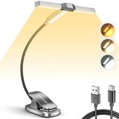Glocusent Innovativ läslampa med tre huvuden för böcker i sängen, 3 färger och 5 ljusstyrkor, 1000 mAh uppladdningsbar boklampa med 30-minuterstimer, 10-100 timmar, perfekt för bokälskare (grå)