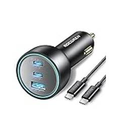 Rocoren 165W USB C billaddare, PD3.1 QC5.0 PPS 3-dörrars snabbladdning billaddare, 240 W USB-C-kabel, kompatibel med iPhone 16/15/14/13, Galaxy S24/S23, iPad, MacBook