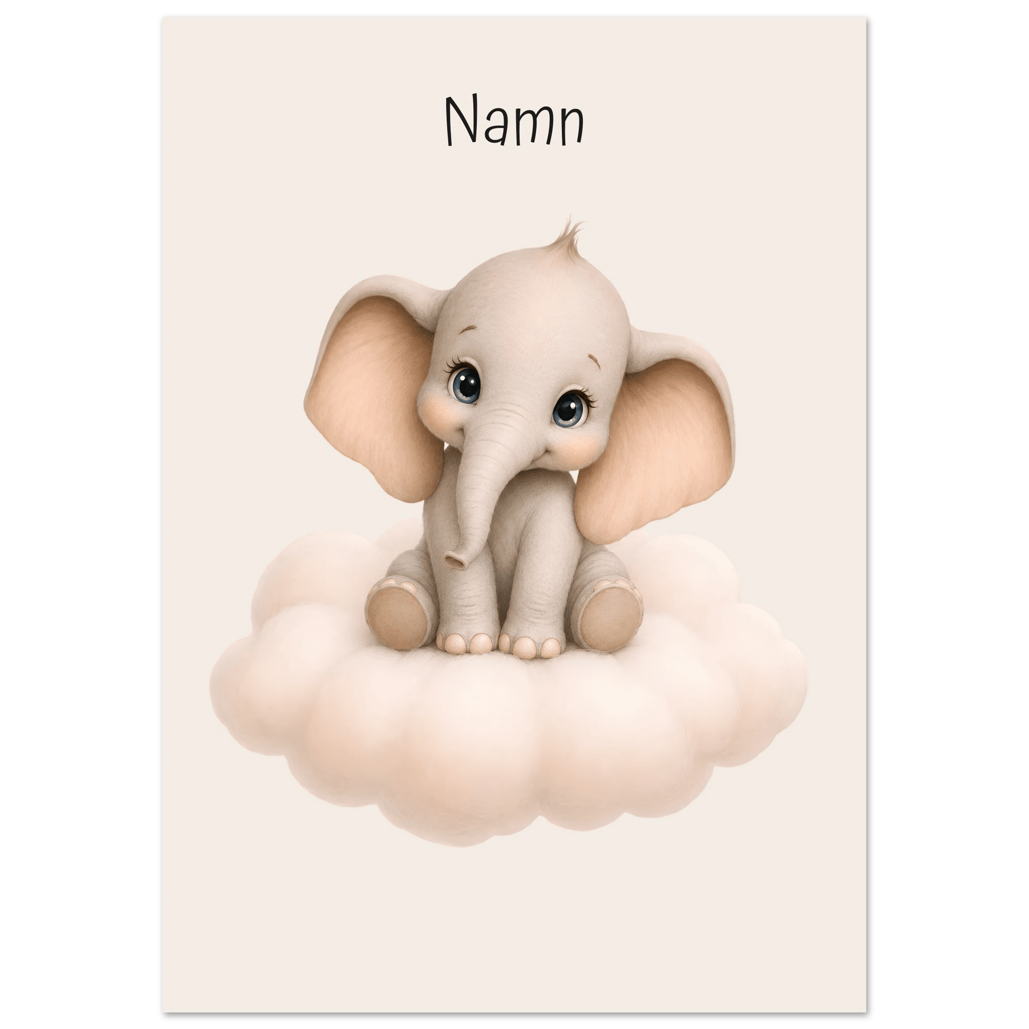 Elefant på moln med namn-21x29.7 cm / 8x12" / Utan ram / -