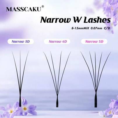 12 rader MASSCAKU smal 3D 4D 5D W ögonfransförlängning, liten avstånd Clover franstillbehör naturliga mjuka färdiga fläktar PBT kluster W-formade fran
