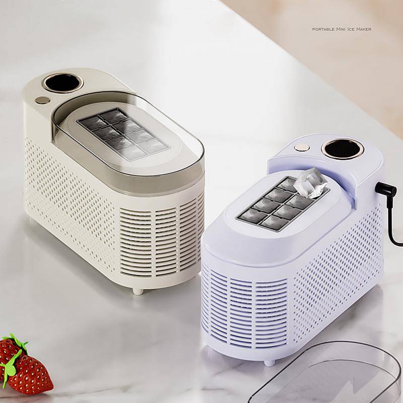 110V-220V Portable Small Ice Maker Mini Home Dormitory Office Camping 12V Car Cube Ice Automatic Ice Making Box Ice Machine violett