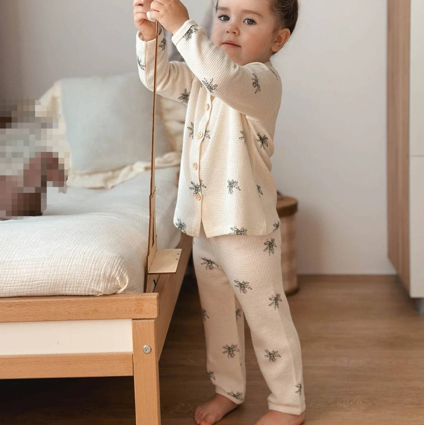Mini Fashion™ - Luftig bomull - Barnpyjamas Beige - Geting / 80 (1 år) | Pedagogiska Träleksaker (size)