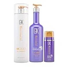 GK HAIR pH+ Pre Treatment Clarifying Shampoo 1000ml, Silver Bombshell Shampoo 710ml with Leave in Bombshell Cream 100ml - Ultimate Hair Care Set for Damage, Dull Blonde and Gray Hair