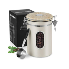 Lufttæt Hvid Kaffedåse med Patentlåg og Ske - 1.8 L