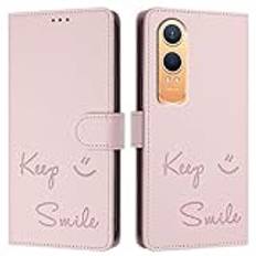 JZ Nord CE 4 Lite 5G Fall Konstläder Flip Cover Wallet [Keep Smile][Handled & Neck Strap][Korthållare] För OnePlus Nord CE 4 Lite 5G Fall - Pink