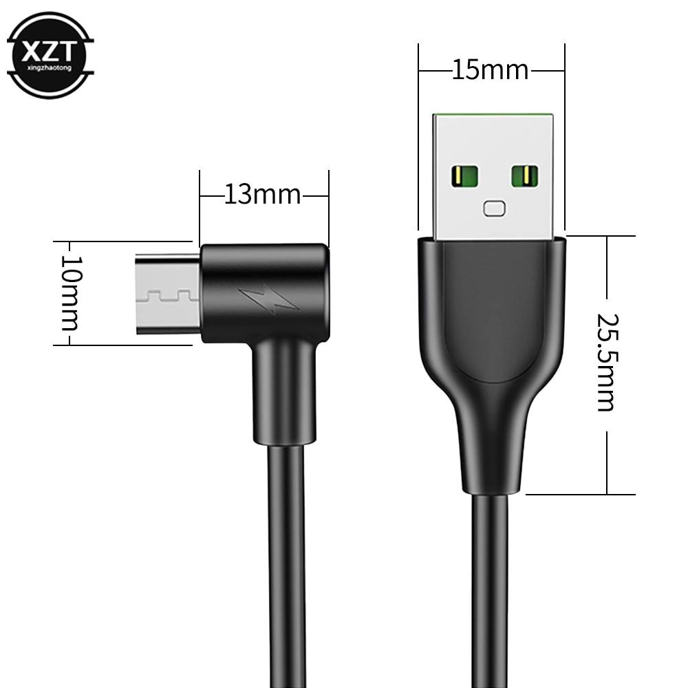 Micro usb kabel 90 graders armbåge nylon flätad 1m 1.5m 2m snabbladdning laddare datakablar för samsung s7 xiaomi redmi microusb - Svart / 2m
