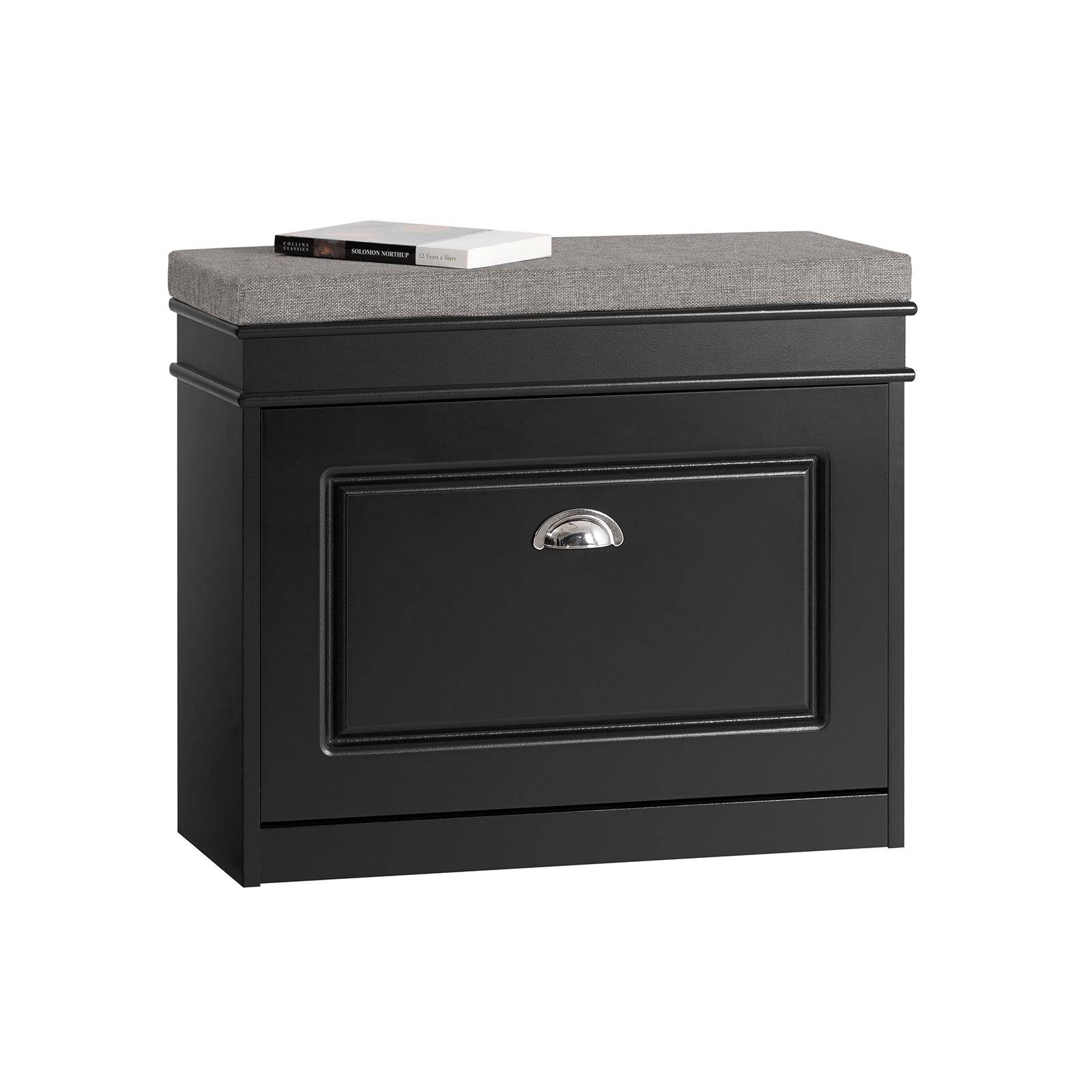 SoBuy FSR82-K-SCH Skobänk Skoskåp med Dyna och Nedfällbar Lucka – Förvaring för Skor 60x24x51 cm – Svart