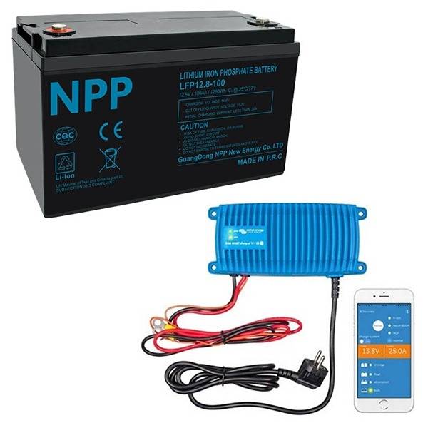 NPP Power 100Ah Lithium Pakkeløsning med Bluetooth + IP67 12/17 Lader.