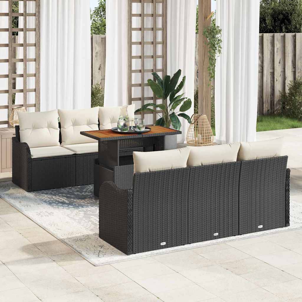 vidaXL Havesofa Sæt 7 stk. Sort Poly rattan