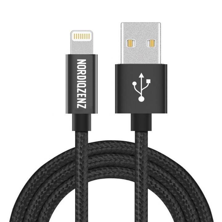 NORDIQZENZ Lightning tekstilkabel, 2 m, sort