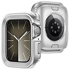 ZZDZZ Metallfodral kompatibelt med Apple Watch fodral serie 9 8 7 45 mm, 2 i 1 robust skyddande silikon stötfångare fodral kompatibel med iWatch 45 mm (silver)