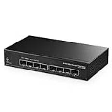 Binardat 8-portars hanterad switch 10 Gigabit SFP+, stöder 1G/10G SFP+-modul, 160 Gbit/s bandbredd, hanterad Web L3, metallfläktlös fibernätverksbrytare