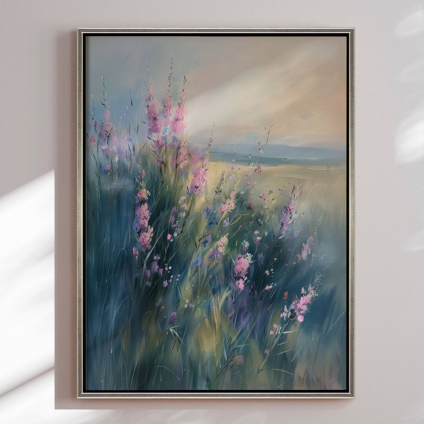 Håndlavet Maleri Med Ramme - Delicate Bloom - Mixed Media - Str: 90 x 120 Cm