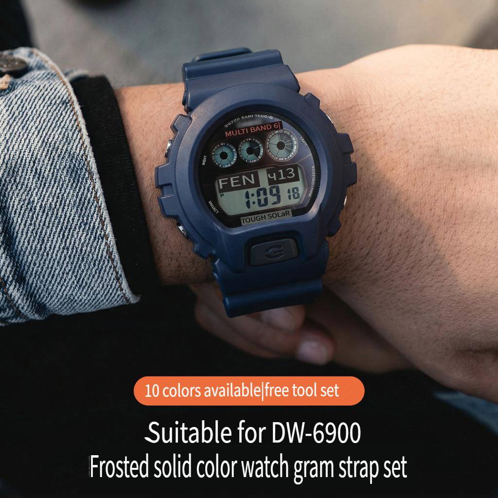 För Casio G-Shock DW-6900/6600/6930 Ersättningsarmband i matt gummi/silikon + Fodral