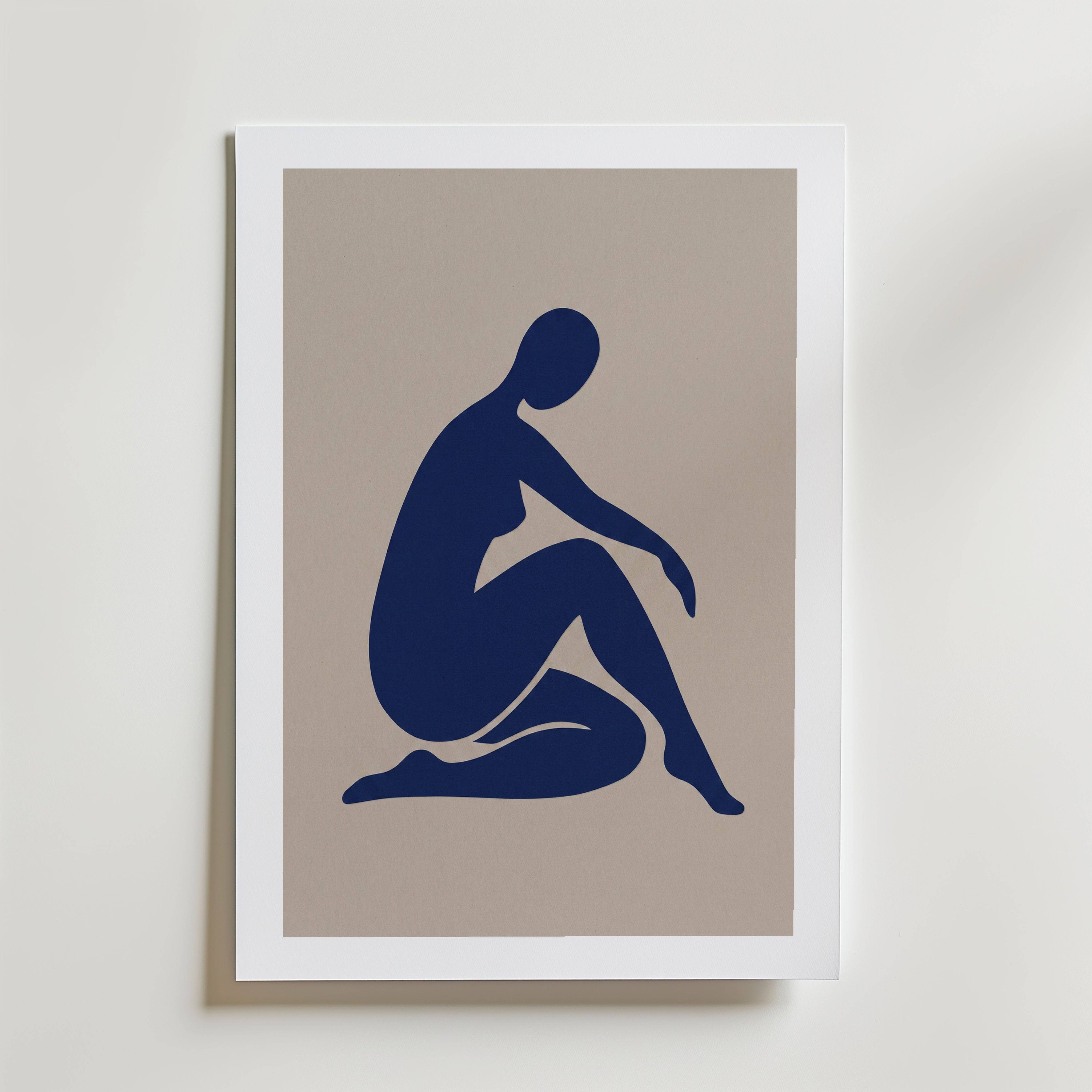 Blue Figure I Poster - Fine Art Poster 100x140 cm Med passepartout