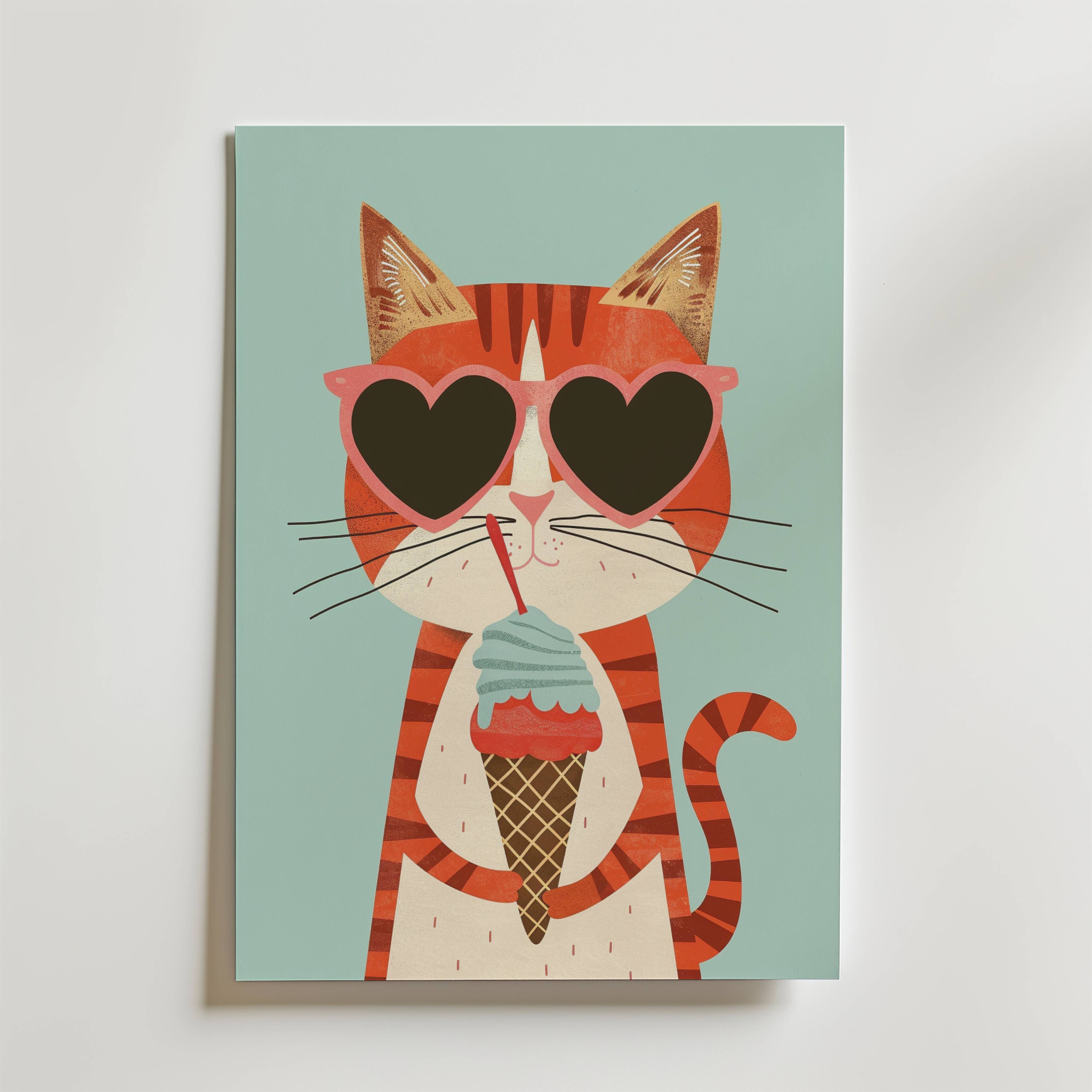 Cool Cat Ice Cream Poster - Fine Art Poster 30x40 cm