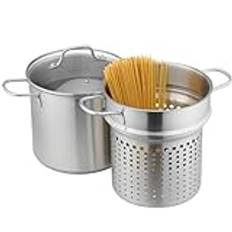 Navaris pasta gryta 5,7 liter – spagettigryta – pastatkruka – sparrisgryta – kastrull med glaslock – perfekt för nudlar och grönsaker – lämplig för alla typer av spisar – rostfritt stål
