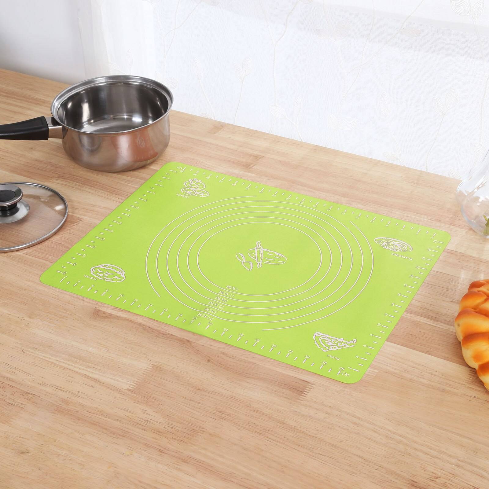 Livsmedelskvalitet silikon bakverk matta mått non-stick bakmatta färgglad rullande deg pizza makroner maker hög värmetålig - 40 x 30cm grönt