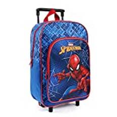 PERLETTI Kabinväska Ryggsäck för Barn Marvel Spiderman - Backpack med Stora Fack Blå och Röd - Dagväska för Småbarn Förskola Resväska - Junior Väska med Serietryck Spider Man - 36x25x12 cm - Perletti