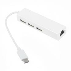 USB 3.1 Typ C till 3-portars USB 2.0 Hub med Gigabyte Ethernet-adapter för Apple New MacBook 12-tum - Vit