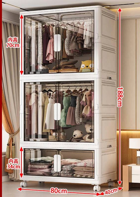 Wardrobe Clothes Organizer Foldable Organizer Cupboard Movable Storage Cabinets for Home - 80x40x187cm-grey