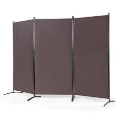 3-panels rumsavdelare med robusta gångjärn och stålbas fristående insynsskydd 260x 183 cm kaffe