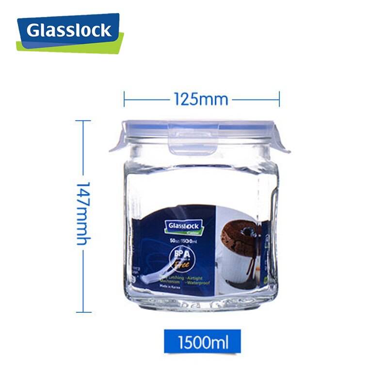 Glasslock glasburk och lock spannmålsdispenser mat godisbehållare kaka honungsburkar köksförvaring flaskor organiseringslåda verktyg - 1500ml