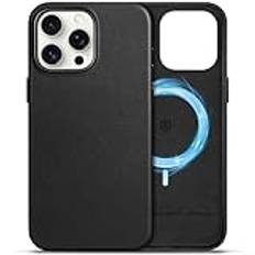 SHIELDON Läderfodral för iPhone 16 Pro Max, magnetisk trådlös laddning, äkta läder, lätt, reptåligt skyddsfodral, kompatibelt med iPhone 16 Pro Max 5G, 6,9 tum 2024, svart