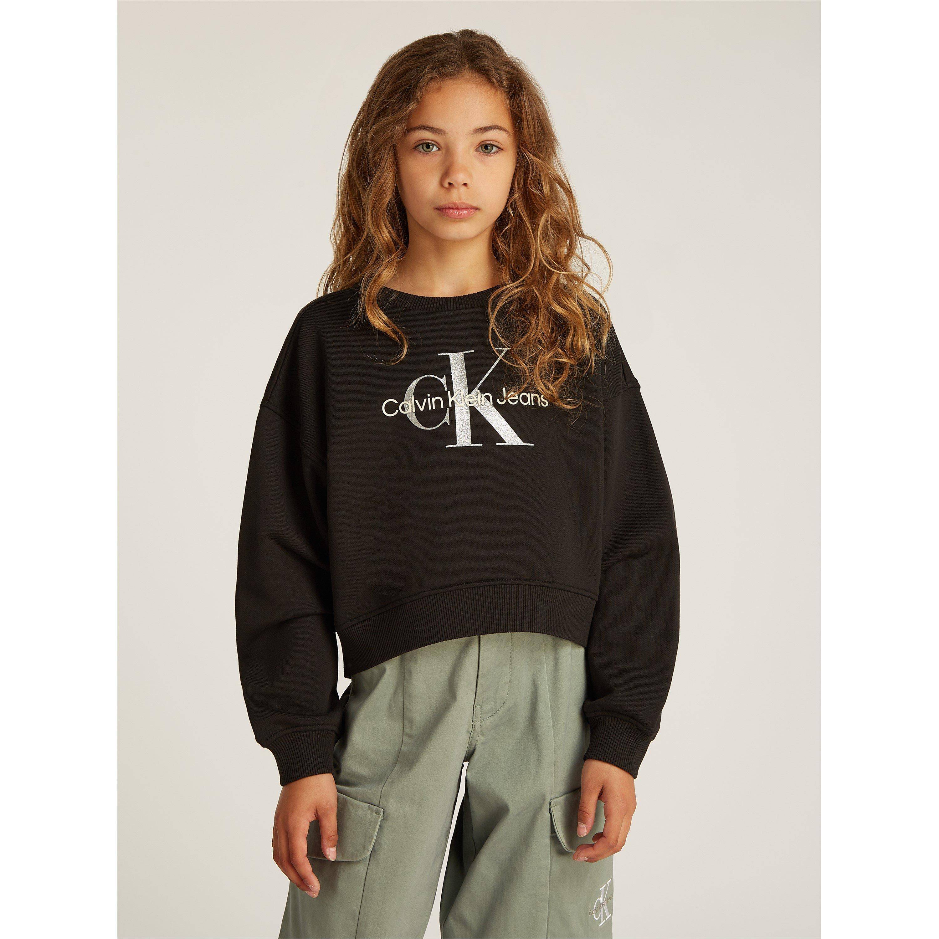Calvin Klein Jeans Kids' Glitter Monologo Cotton Crew Sweatshirt