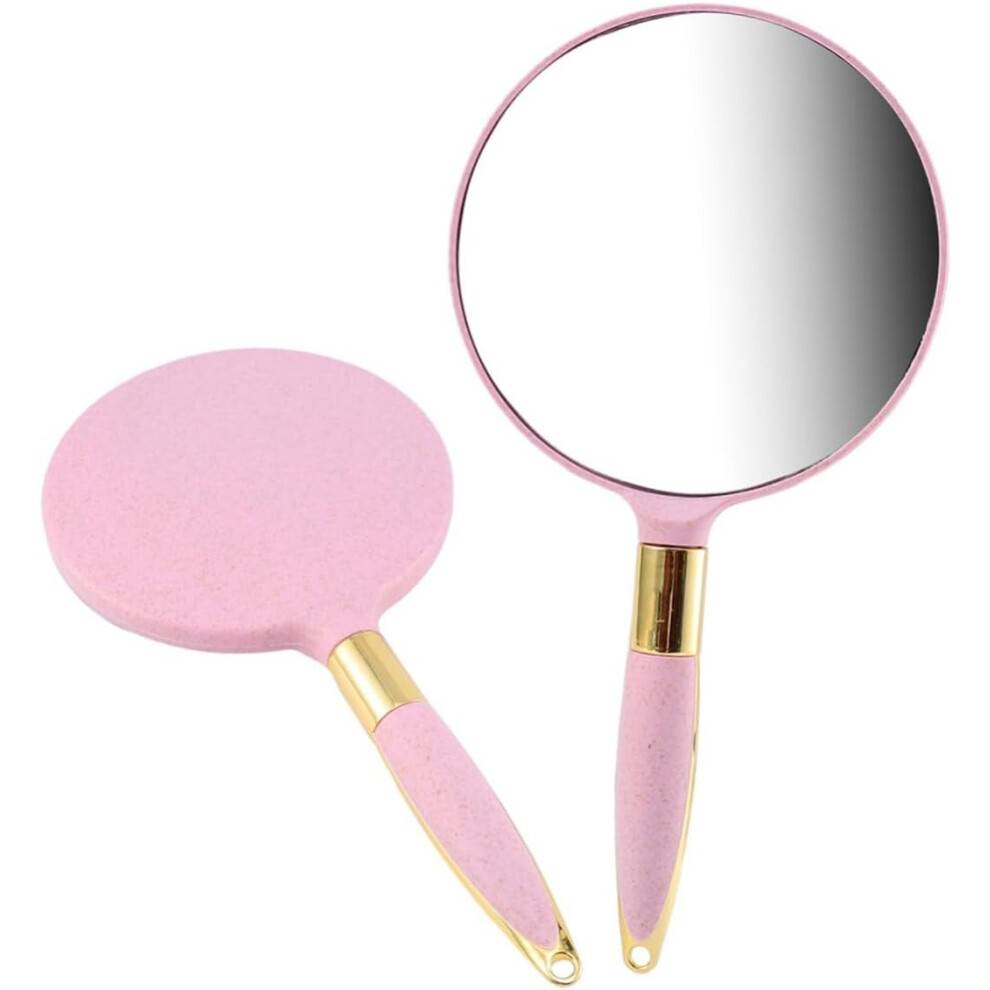 Handhållen rund rosa sminkspegel bärbar sminkspegel lätt för kvinnor och flickor, resor och daglig användning