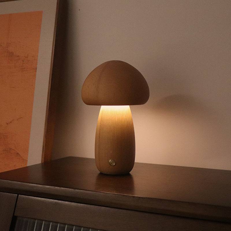Mushroomlight - Draadlös Trä Svamp LED Nattlampa - B / Bok