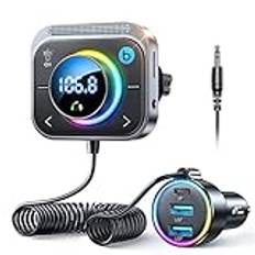 JOYROOM Bluetooth FM-sändare bil, 【Bass & Hi-Fi】 Bluetooth 5.3 biladapter, 【30W PD & Dual 18W QC 3.0】 Handsfree-bil, Bluetooth för bil, Bluetooth och Aux & TF-kort