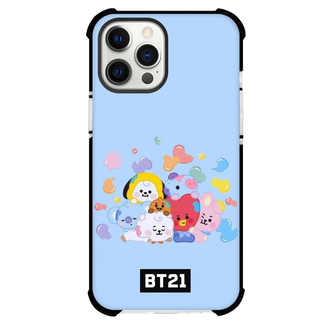 BT21 Phone Case For iPhone Samsung Galaxy Pixel OnePlus Vivo Xiaomi Asus Sony Motorola Nokia - BT21 Member Sitting On Blue Background.