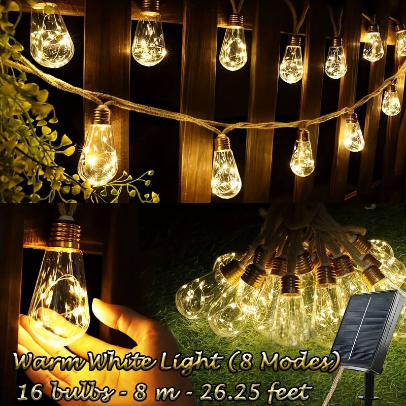 25-light Solar Jute String Lights 25/16/10-light Outdoor Lighting Strings 8 Lighting Ideal For Hanging Decorations In Courtyards, , Gardens, Parties, Cafes, Valentine's Day, And