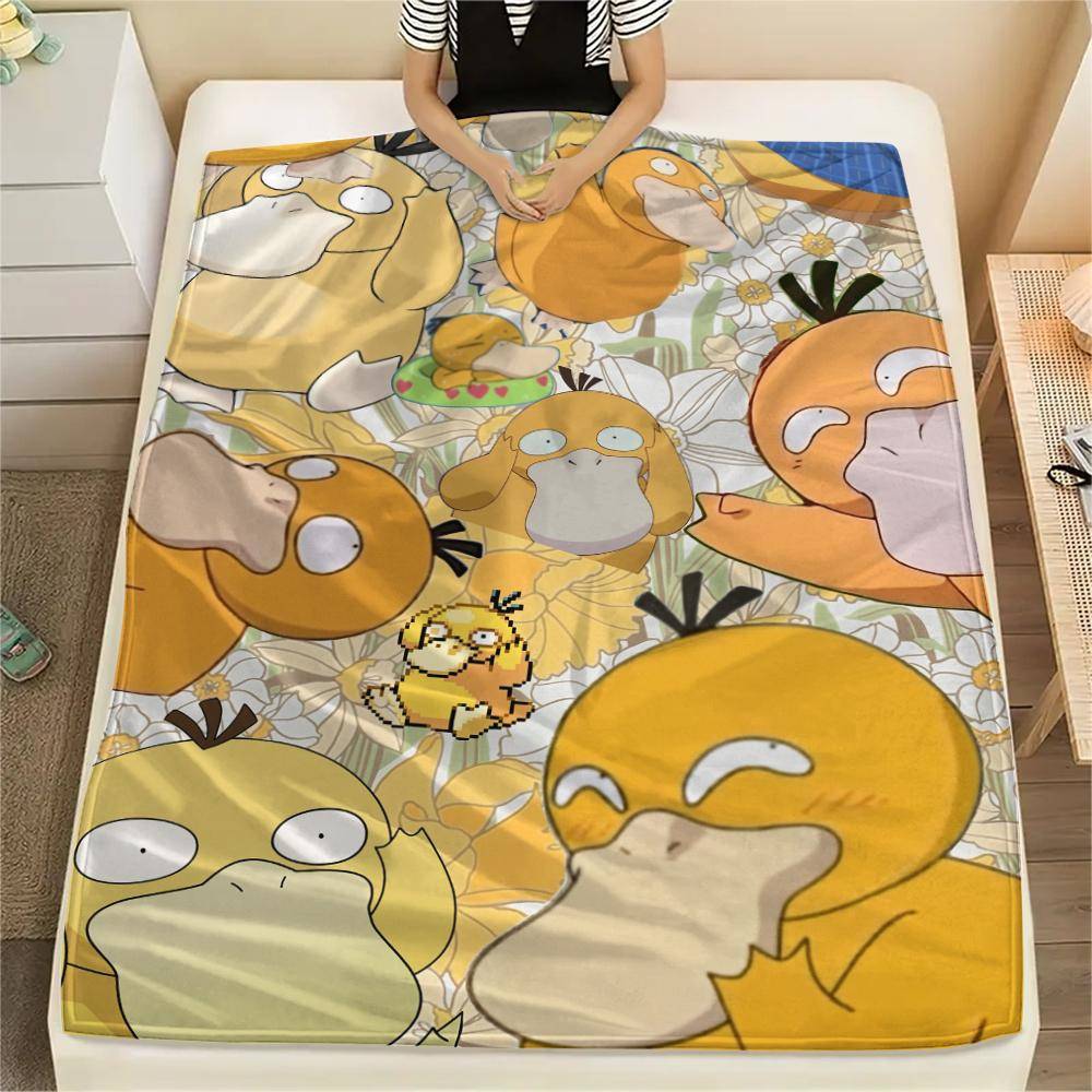 Pokémon Psyduck-mönster Flanellfilt, Hög kvalitet Bekväm för Alla Årstider, Heminredning, Värme och Komfort, Perfekt för Gåvor.