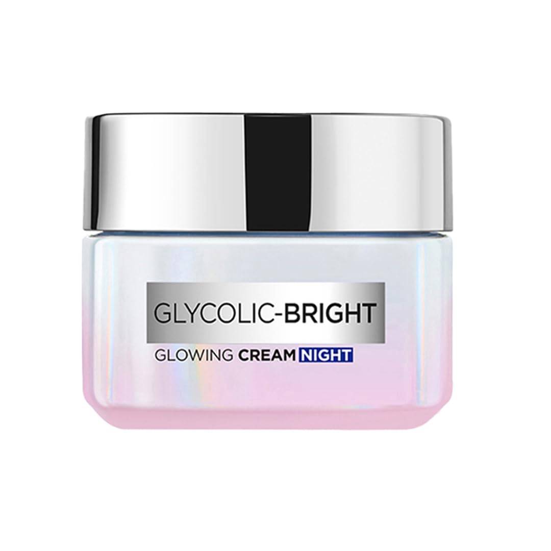 L'Oreal Paris Glycolic Bright Lysande Nattkräm, Över Natten Lysande Kräm, Glykolsyra i Gelaktig Krämtextur, som Synligt Minimerar Fläckar white