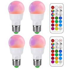 ILC Glödlampa med fjärrkontroll, färgväxling, färgade lampor, LED-lampa, Edison, dimbar, färgade lampor, 5 W, E27 RGB LED-lampor, dubbla minnen, 12 färger 4-pack)
