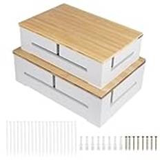 DBREAKS Kabelhanteringslåda, 2 st. kabellådor av trä, kabelorganiseringslåda med magnetiskt bambulock och buntband, väggmonterad kabellåda, kabellåda för kabelarrangör (vit)