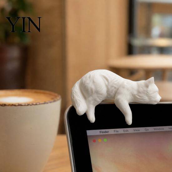 Katt hylla Dekoration Söt Figur Dator Skärm Dekoration, 3D-printad Skärm TV Topp, Liten Kattunge Bil Instrumentbräda Prydnad för Backspegel, svart