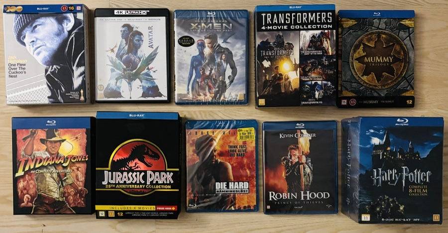 Blu-ray filmer Gökboet, Transformers, Jurassic Park, Mumien, Harry potter m.fl..