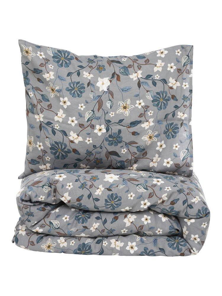 Borgvik Satin Grå Blommor Bäddset Enkeltäcke 150x210 Kosta Linnewäfveri