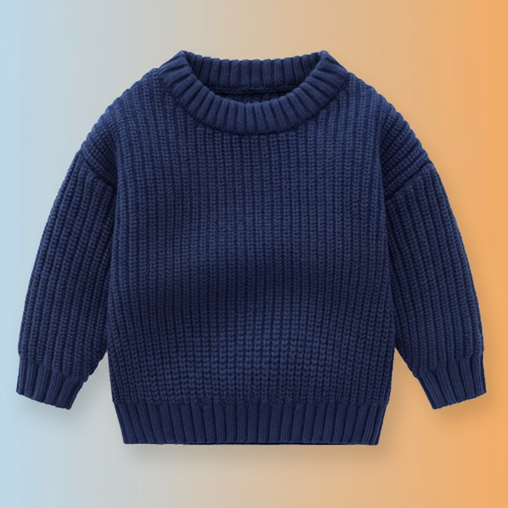 PureSoft – Classic & Cozy - Enfärgad stickad tröja Marinblå / 120 (5 år) | Pedagogiska Träleksaker