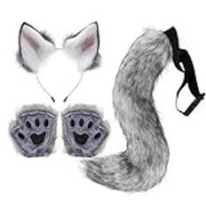 Vargdräkt för kvinnor, halloweenkostym, cosplay, vargkostym, halloweenfesttillbehör, svansklämmor, öron och handskar, fuskläderset, halloween, jul, rollspel,