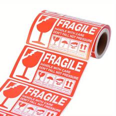 TEMU 50pcs 130x70mm Fragile Labels, Office Supplies, Plastic, Shiny Finish, Rectangular, Disposable, Seal And Sticker For Indicating Fragile Items