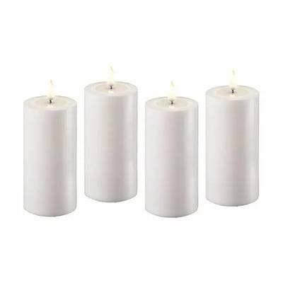 Deluxe Homeart LED Bloklys - 4 stk. - H 12,5 x Ø 6 cm - Stearin/resin - Hvid